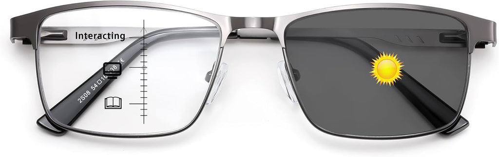 FEISEDY Classic Blue Light Reading Glasses Men,Metal Frame Readers with Spring Hinge, Anti Glare Eyeglasses for Reading B0337