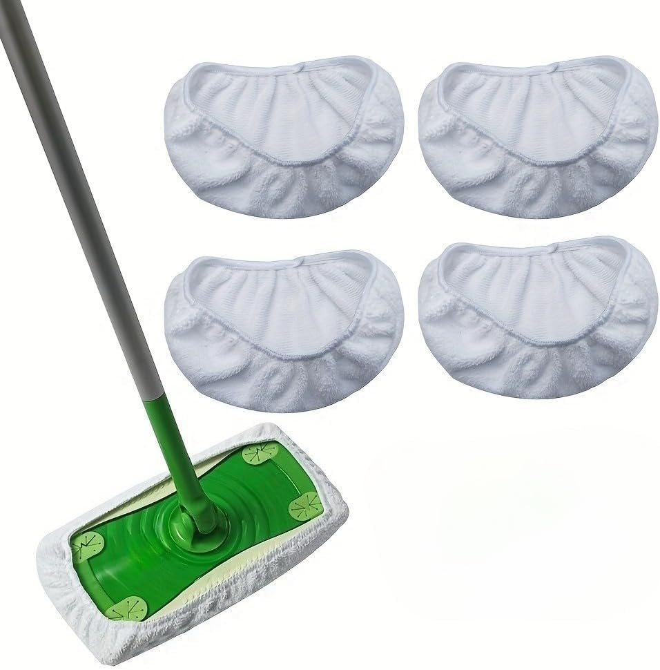 Microfiber Mop Pads - 4 Pack Reusable Washable Refills for Wet & Dry Floor Cleaning - Fits Most Standard Mops - White Household Cleaning Pads