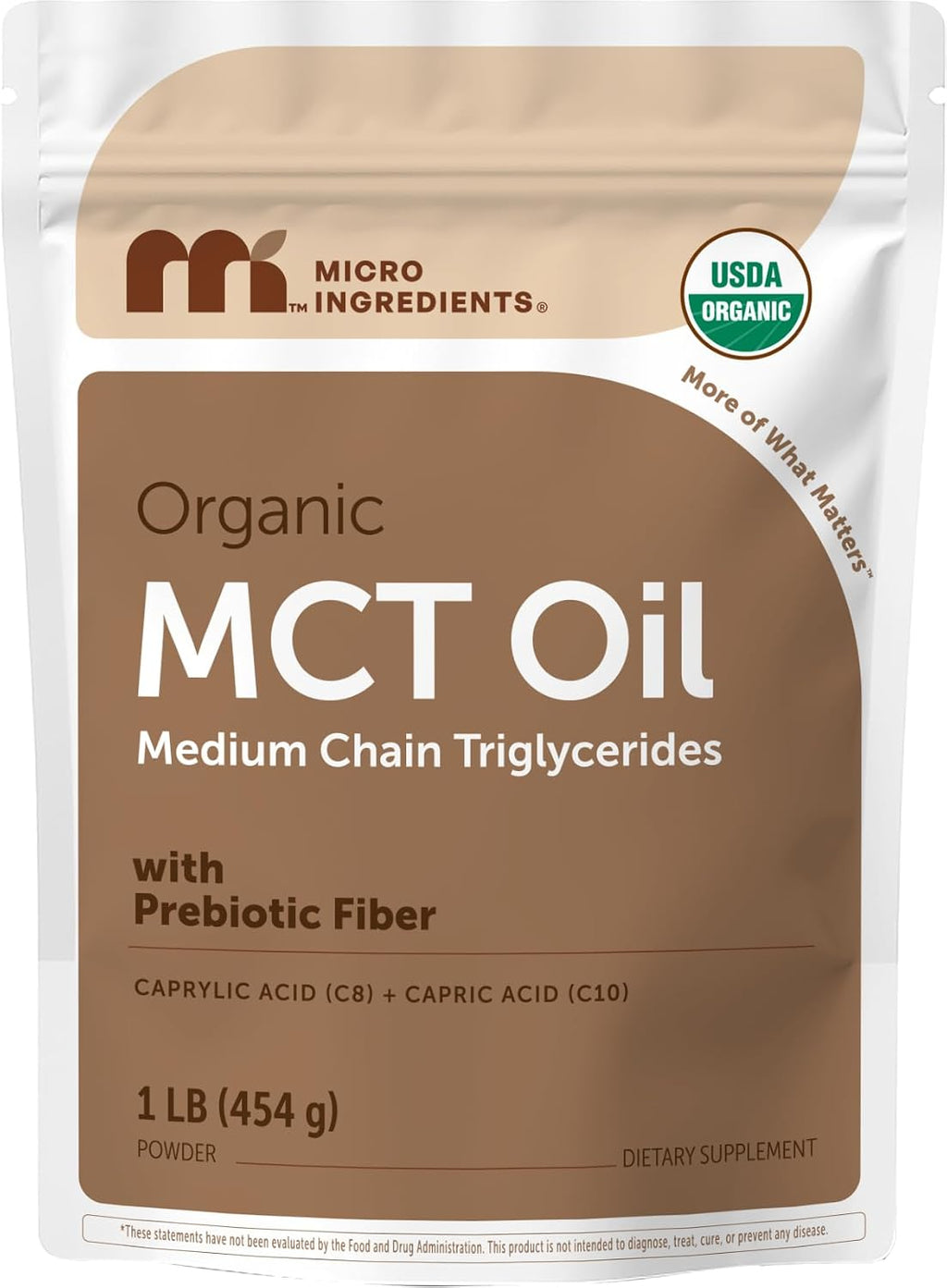 Micro Ingredients Organic MCT Oil Powder with Prebiotic Fiber,1 Pound (16 Ounce) | C8 MCT Oil for Coffee Creamer | No GMOs, Keto Diet, Vegan