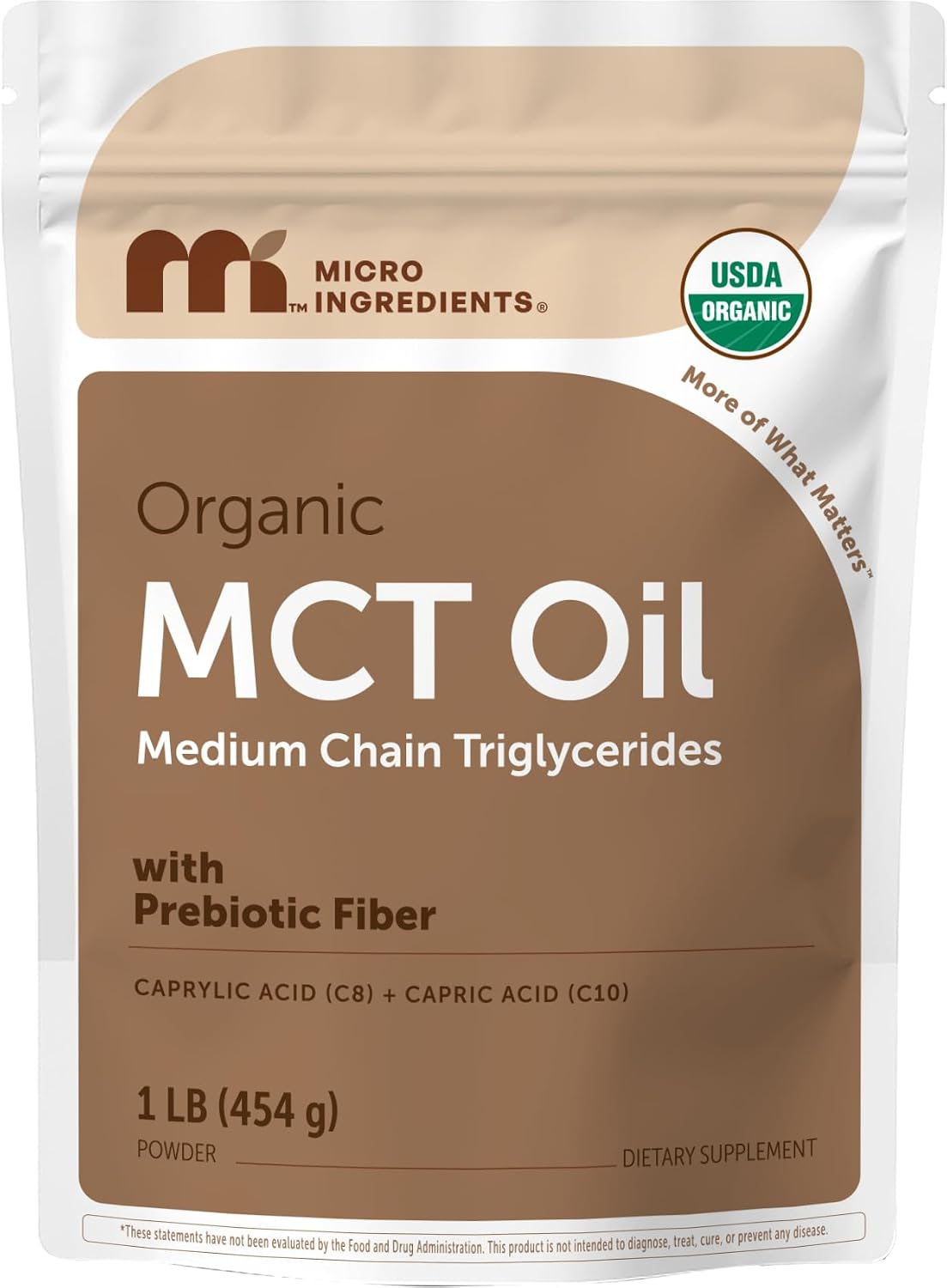 Micro Ingredients Organic MCT Oil Powder with Prebiotic Fiber,1 Pound (16 Ounce) | C8 MCT Oil for Coffee Creamer | No GMOs, Keto Diet, Vegan