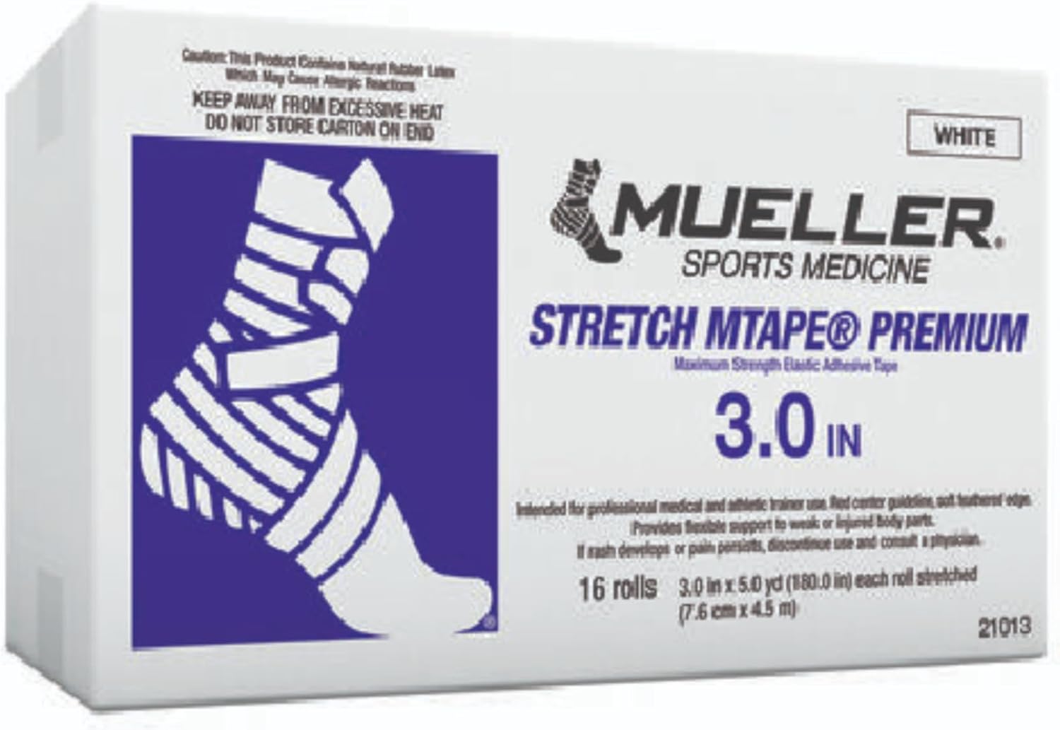 Mueller Stretch MTape® Premium Elastic Athletic Tape, 3″ × 5 yd, White – Box of 16 Rolls – Maximum Strength – Part # 21013