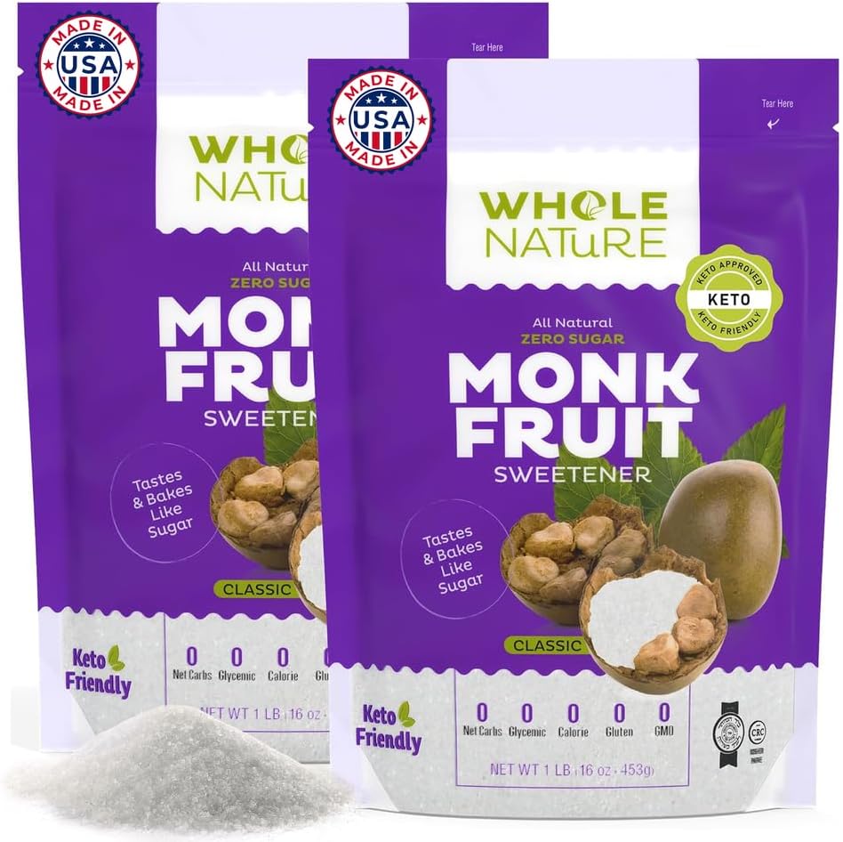 Whole Nature 100% Monk Fruit Sweetener With Erythritol Granulated - 2lb Pure Monkfruit Sweetener With Erythritol - Paleo & Keto Friendly Zero Calorie Sugar Substitute Healthy Sugar Alternative
