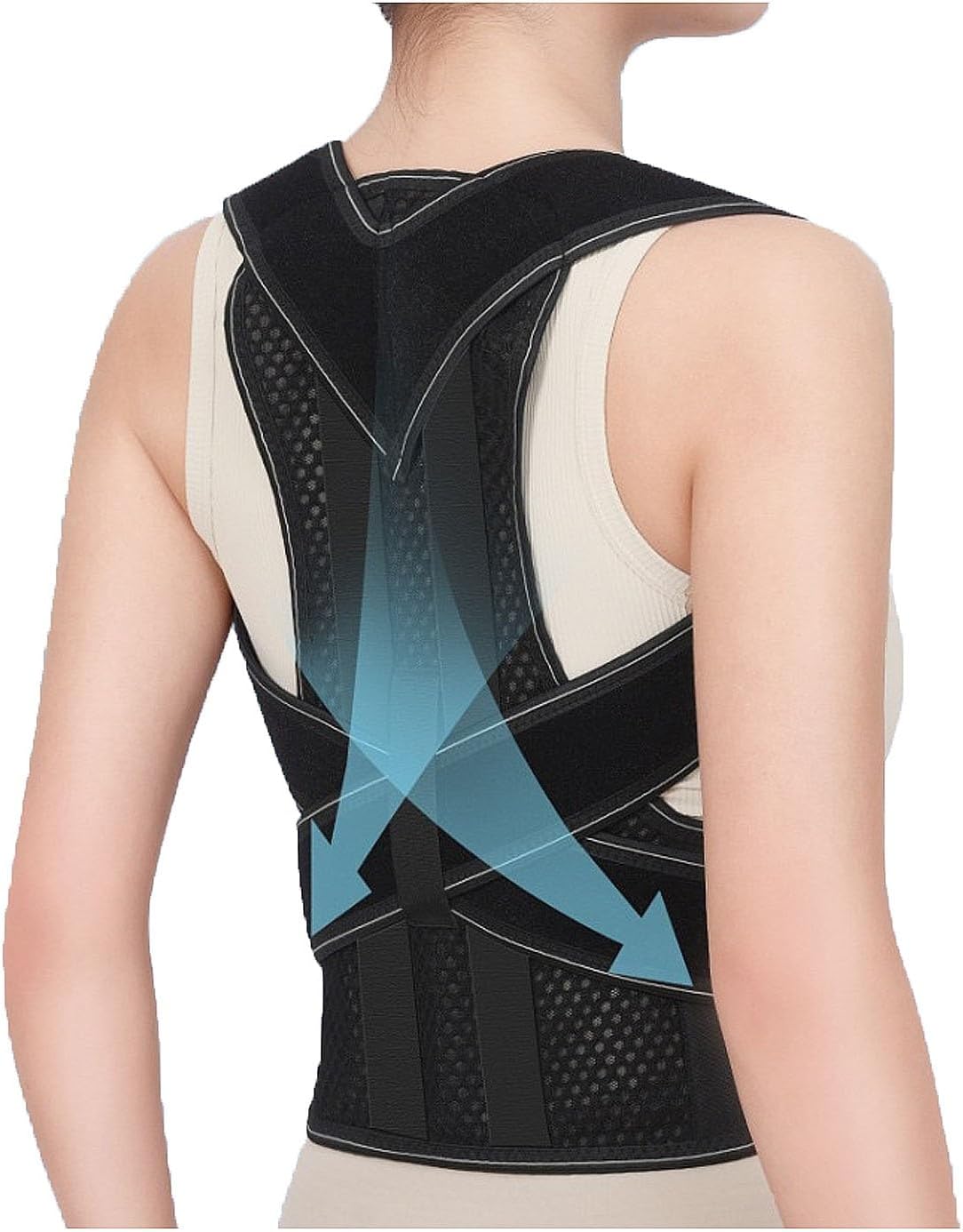 Full Back Support Belt Shoulder Spine Posture Corrector for Teenager Student Women Men Breathable Back Brace Lumbar Support Belt Scoliosis Hunchback Correction Pain Relief(Black,Small)