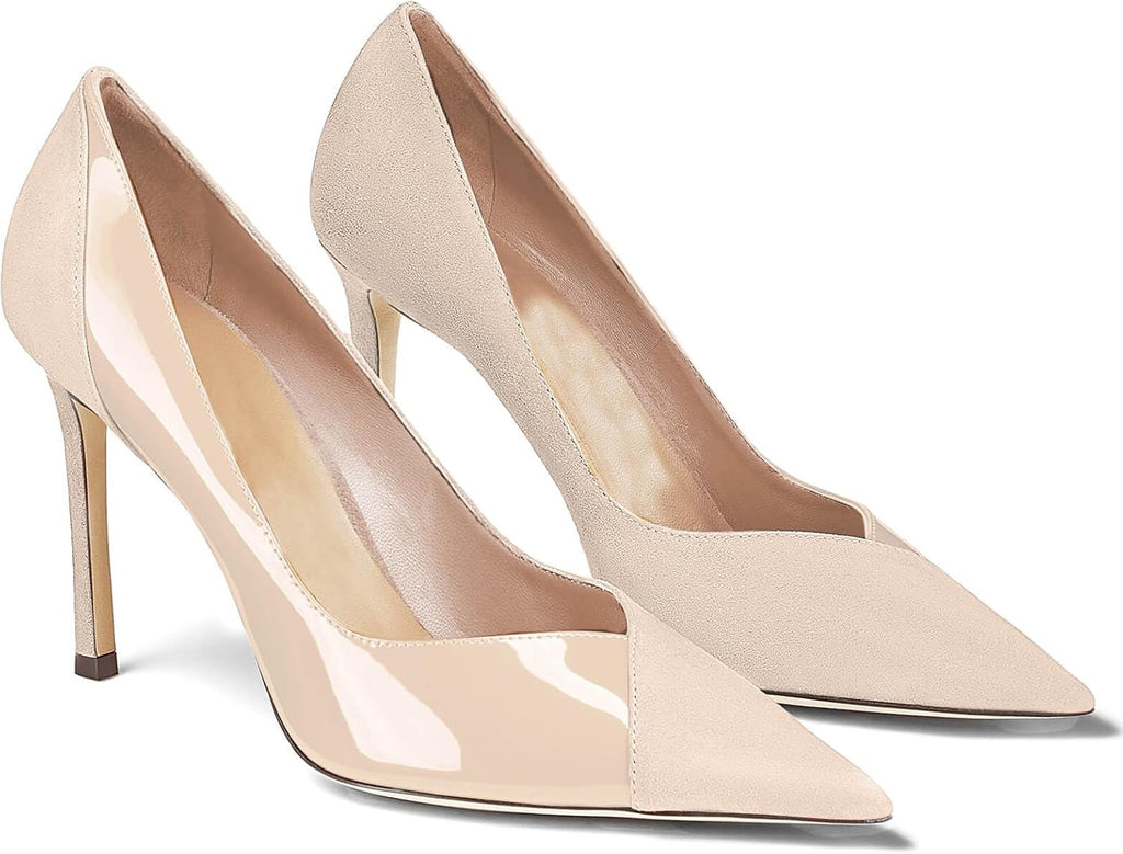 Coutgo Womens Pointed Toe High Heels Pumps Patent Suede Stiletto Heel Slip on Office Party Wedding Dress Shoes