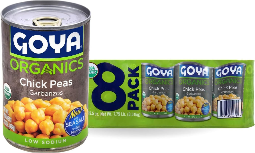 Goya Organic Chick Peas Garbanzo Beans, Low Sodium with Sea Salt, 15.5 Ounce (Pack of 8)
