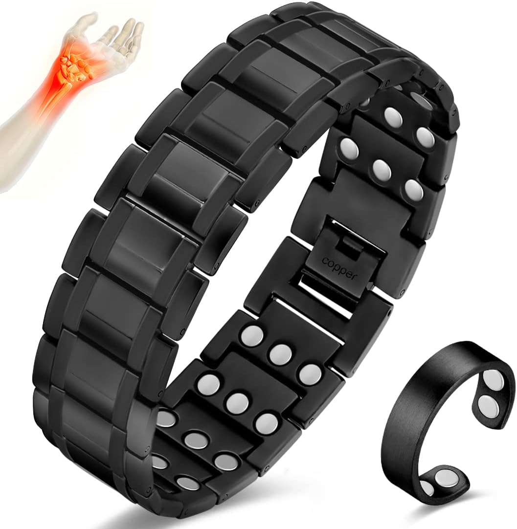 3X Copper Bracelet for Men Triple Ultra Strength Magnets Pure Copper Magnetic Bracelet & Ring Set with Adjustable Sizing Tool