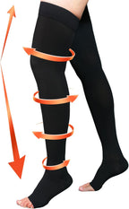 20-30 mmHg Compression Stockings for Women & Men, Thigh High Compression Socks Open Toe, Silicone Dot Band
