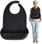 Adult Bibs for Men, Women, Elderly- Silicone Adult Bib for Eating - Washable Bibs with Crumb Catcher (Black)