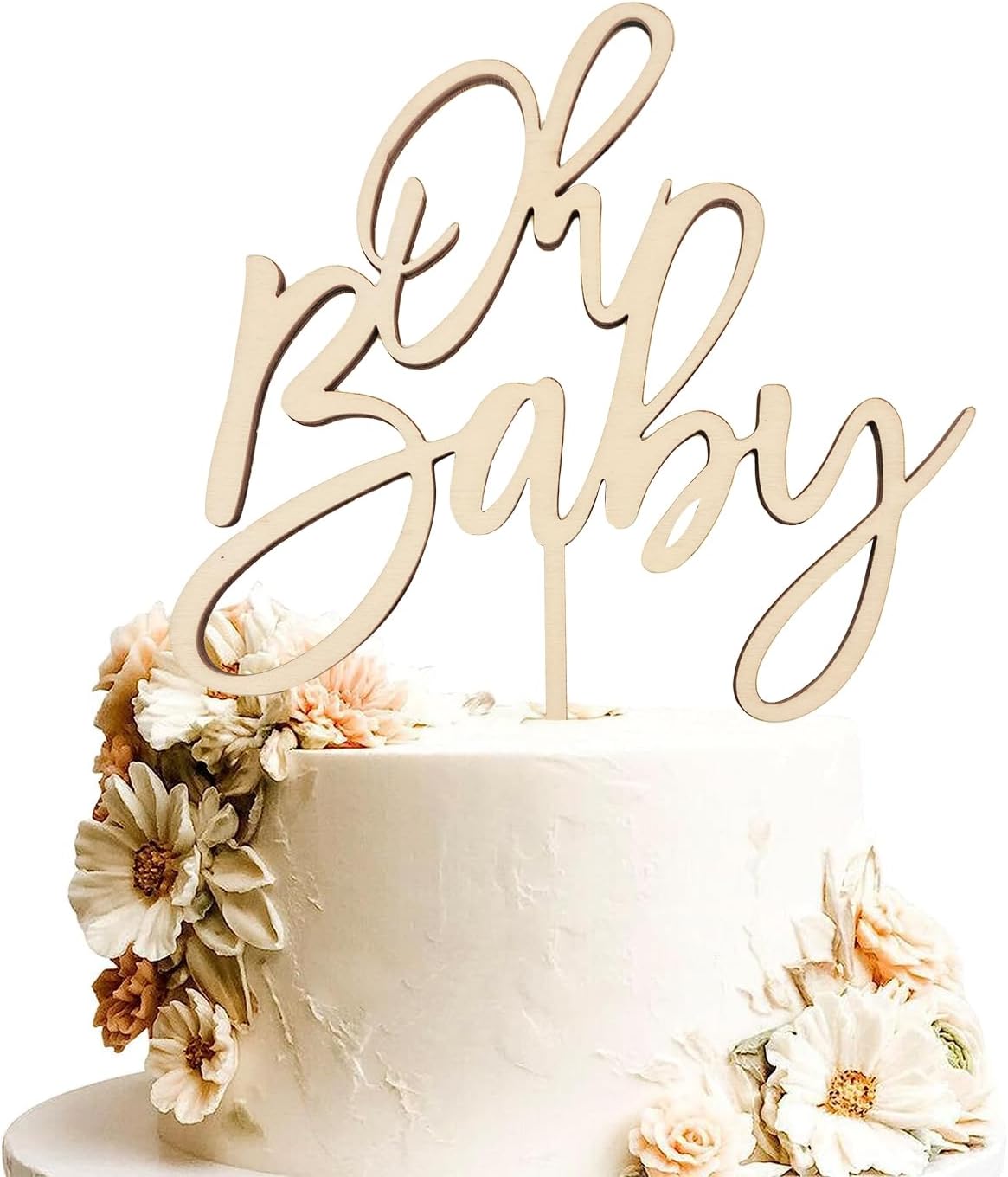 Oh Baby Cake Topper-Wooden Baby Shower Cake Decorations For Rustic Theme Gender Reveal Party/Baby Booth Props Party Photo Decorations（01）