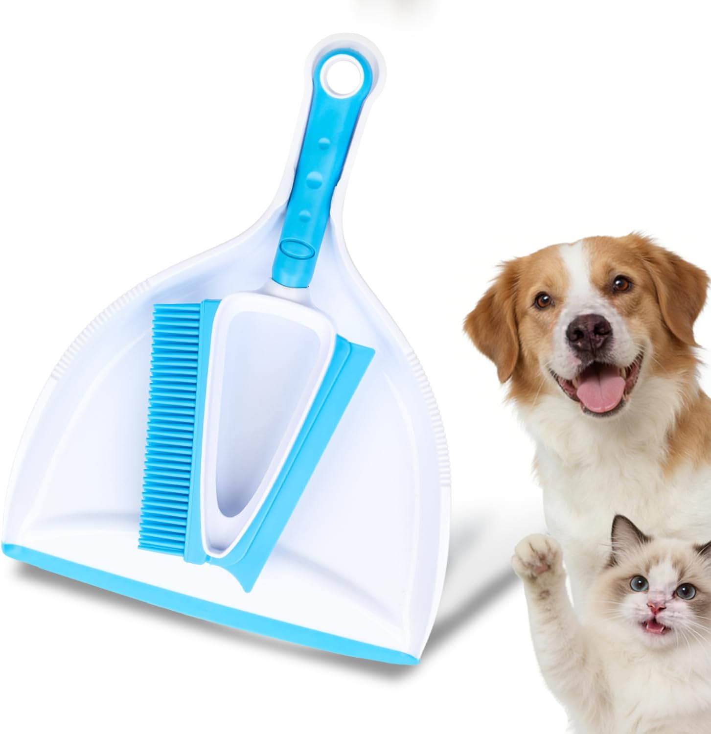 Pet Rubber Brush with Mini Dustpan,Dog Cat Hair Removal Brush with Squeegee,Portable Small Carpet Brush for Clothes,Cars,Sofa,Bed Sheet