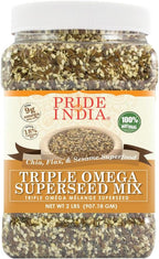 Pride Of India - Triple Omega Superseed Mix - Protein, Fiber, Calcium, Iron, Omega-3, Omega-6, Thiamin Rich Superfood w/Chia Flax & Sesame Seeds, 2 lbs Jar
