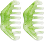 WLLHYF 2 Pcs Jade Massage Combs, Natural Stone Guasha Scraping Scalp Comb Facial Massage Tool Multi-Functional Handheld Head Massage Comb for Head Caring Body Relaxing