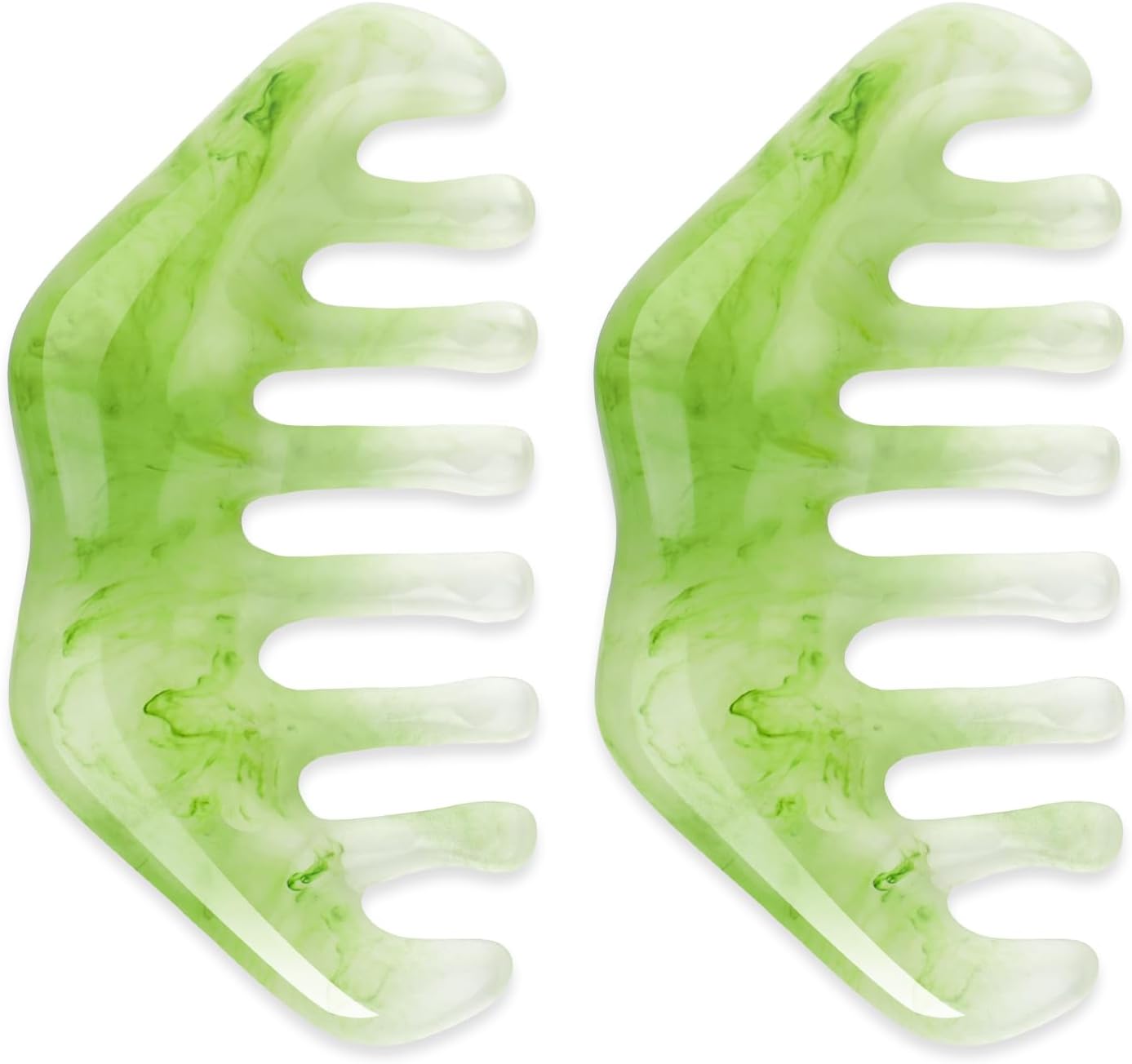 WLLHYF 2 Pcs Jade Massage Combs, Natural Stone Guasha Scraping Scalp Comb Facial Massage Tool Multi-Functional Handheld Head Massage Comb for Head Caring Body Relaxing