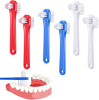 6 Pcs Denture Cleaning Brush, Portable Dual Headed Hard Bristle Denture Toothbrush, Double Sided T-Shaped Special False Teeth Toothbrush for Clear Braces Mouth Guards (Blue, Red, White)