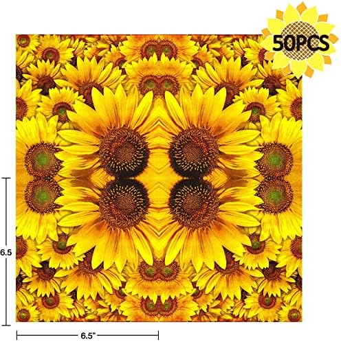 50 Count Sunflower Napkins - Yellow Sunflower Themed Cocktail Paper Napkins - Disposable for Parties