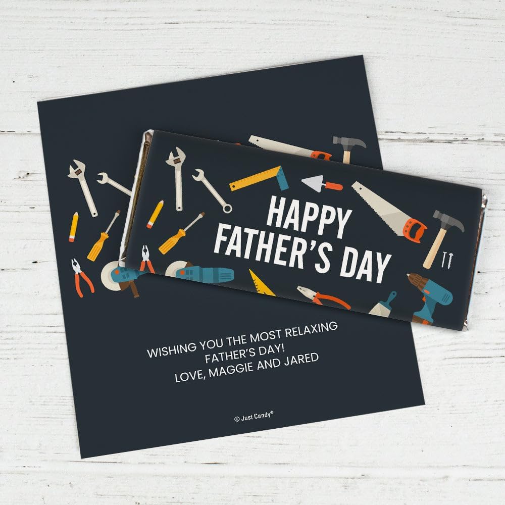50 Pack Personalized Father™s Day Chocolate Candy Bar Wrappers For Dads Day Gifting, Church And Office Giveaways, DIY Favors & More (Candy Not Included) - Tools