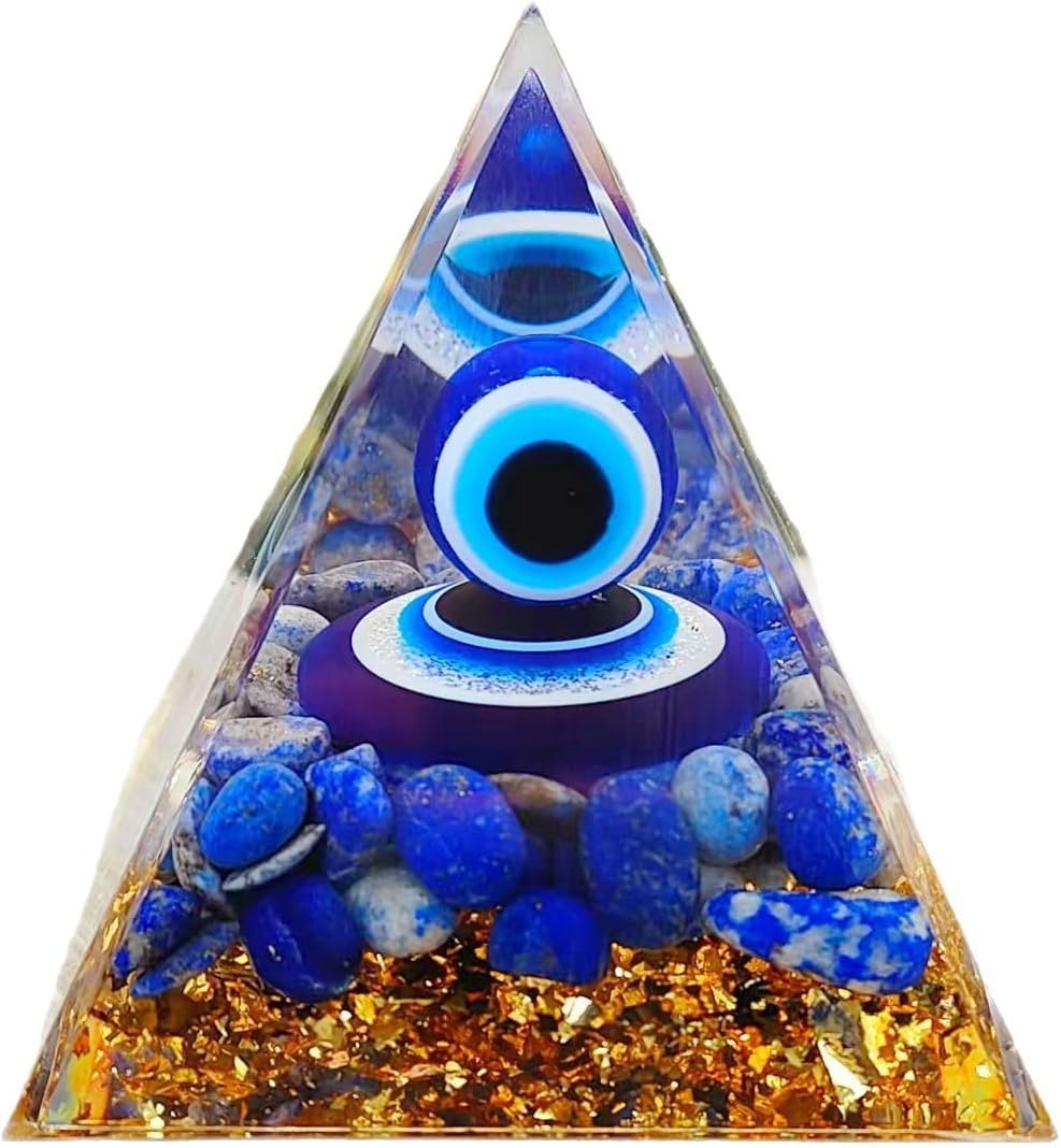 Moonstone Crystal Orgone Pyramid Ogan Crystal Energy Tower, Nature Reiki Chakra Crushed Stone Jewelry, Crystal Pyramid for Home Decor (Lapis Lazuli)