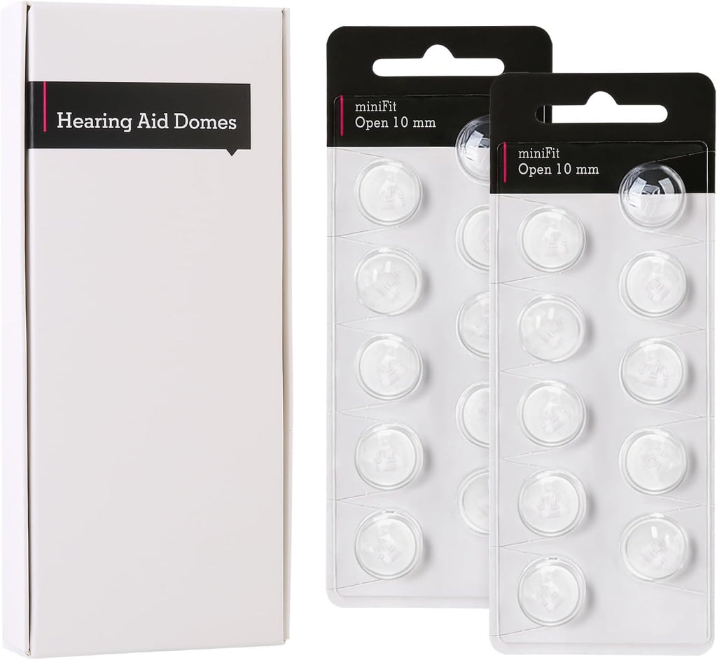 Hearing Aid Domes for Oticon Replacements, (20Pcs/2Packs）Minifit 10mm Open Vent, Aids Tips Supplies, Universal Parts Accessories for Phillips/Resound, Soft Silicone Domes for Clear Natural Sound