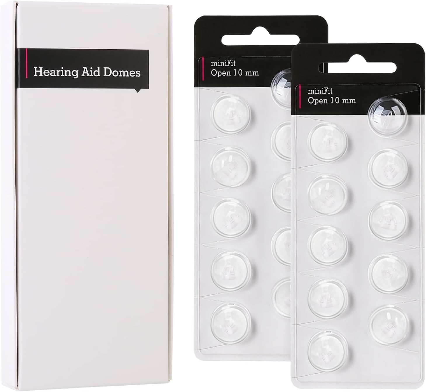 Hearing Aid Domes for Oticon Replacements, (20Pcs/2Packs）Minifit 10mm Open Vent, Aids Tips Supplies, Universal Parts Accessories for Phillips/Resound, Soft Silicone Domes for Clear Natural Sound