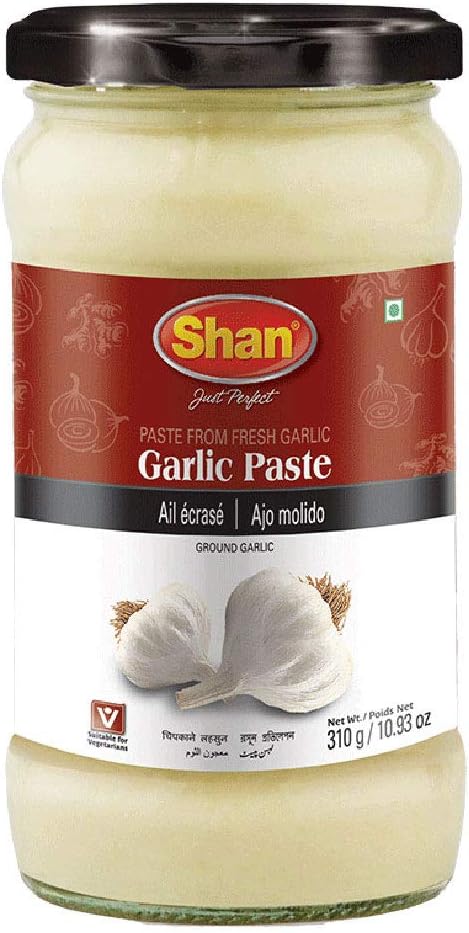 Shan - Garlic Paste, 10.93 oz (310g) - Authentic Taste from Fresh Garlic in an Airtight Glass Jar - Vegan