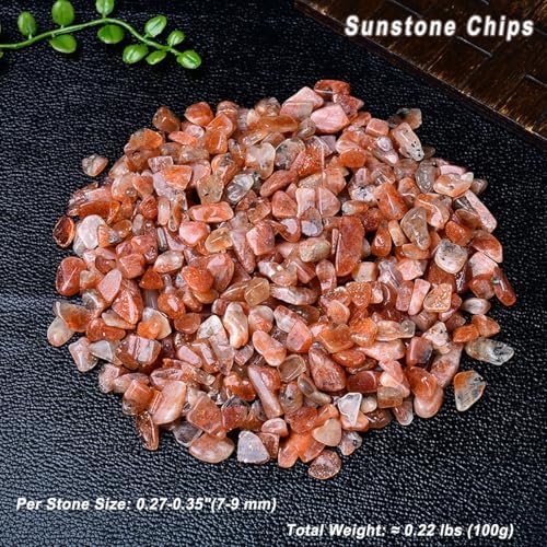 Erliway 7-9mm Natural Sunstone Crystal Chips, 100g Polished Healing Crystal Chips Crushed Tumbled Stones for Vase Filler, Aquarium Gravel, Reiki Healing, Meditation, Home Decor and DIY Jewelry Crafts