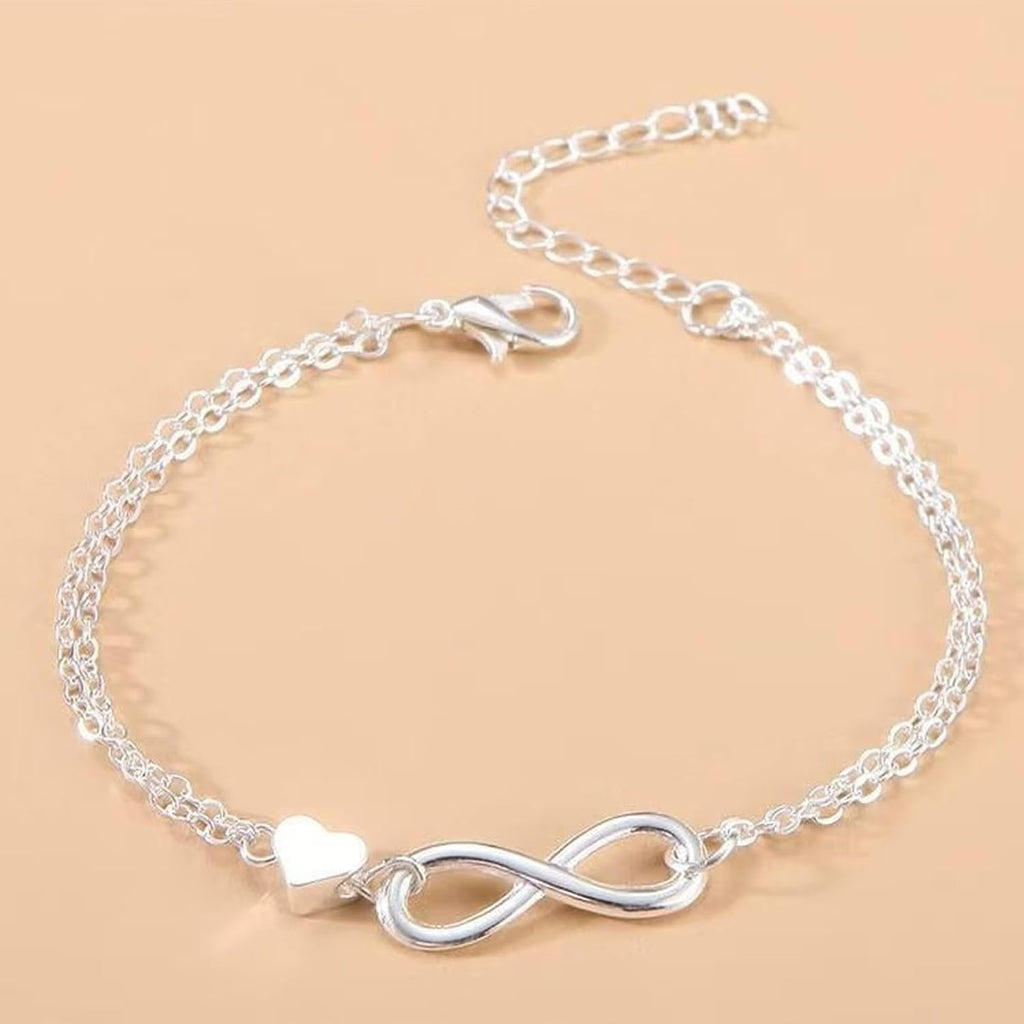 Silver Bracelet for Women, Adjustable Layered Charm Chain Bracelets, Dainty Fashion Jewelry Gifts for Her
