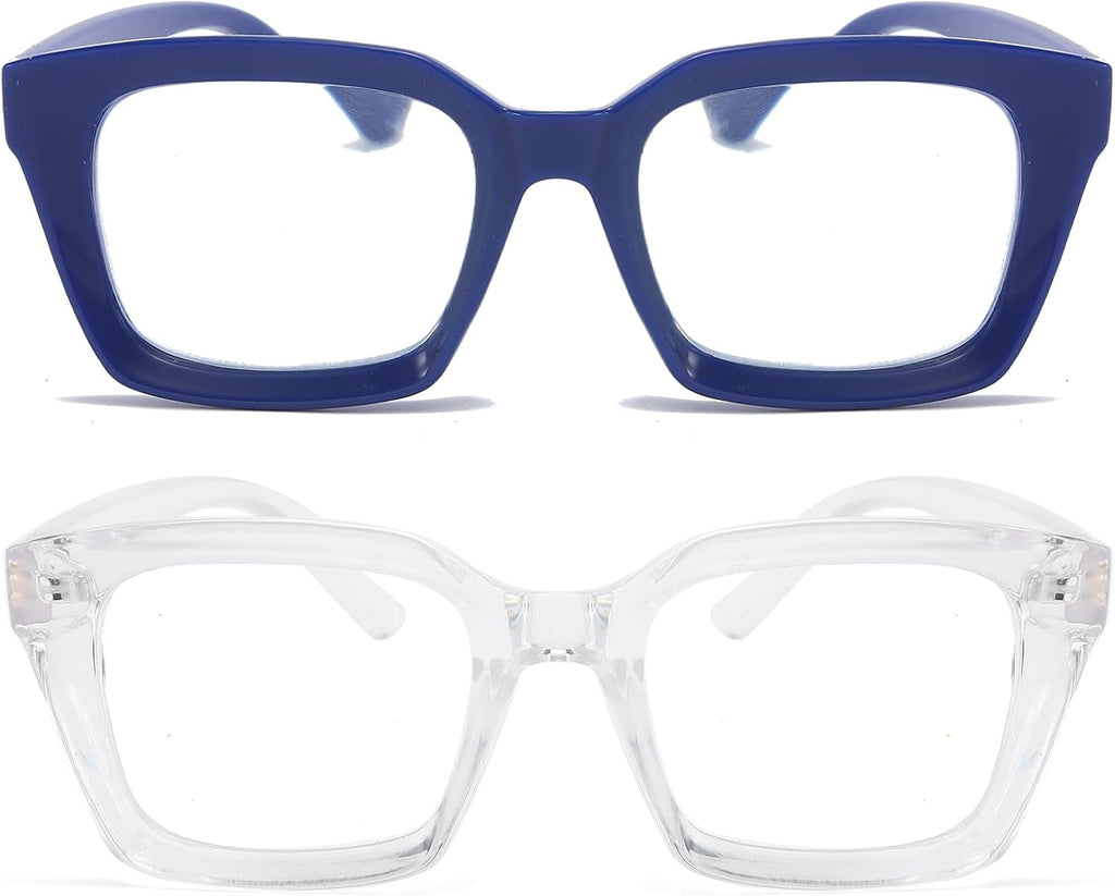 REAVEE 2 Pack Oprah Style Oversized Reading Glasses for Women Men Blue Light Blocking, Ladies Stylish RetroSquare Large Computer Readers (Blue/Clear 1.5x)