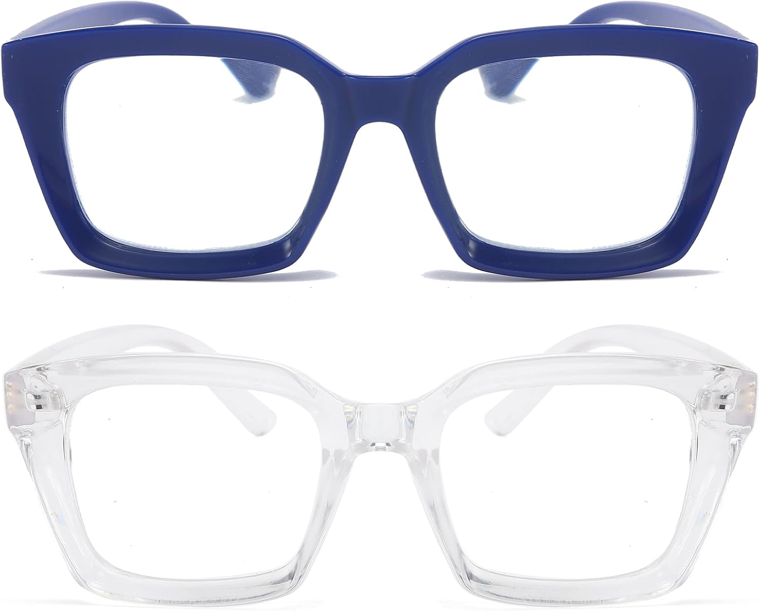 REAVEE 2 Pack Oprah Style Oversized Reading Glasses for Women Men Blue Light Blocking, Ladies Stylish RetroSquare Large Computer Readers (Blue/Clear 1.5x)