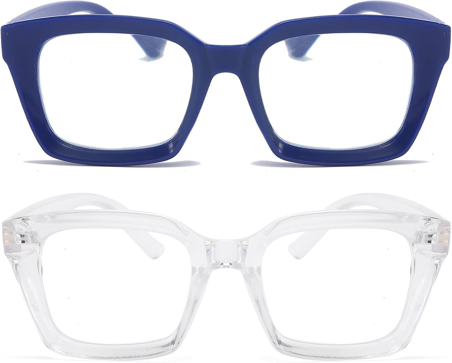 REAVEE 2 Pack Oversized Reading Glasses for Women Men Blue Light Blocking, Ladies Stylish RetroSquare Large Computer Readers (Blue/Clear 2.5x)