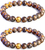 Natural Yooperlite Stone Bracelet, UV Glowing Rock (Flashing Flame Under Ultraviolet) Handmade Stretch Elastic Bracelets for Women Men Yoga Meditation and Stress Relief Jewelry Gifts