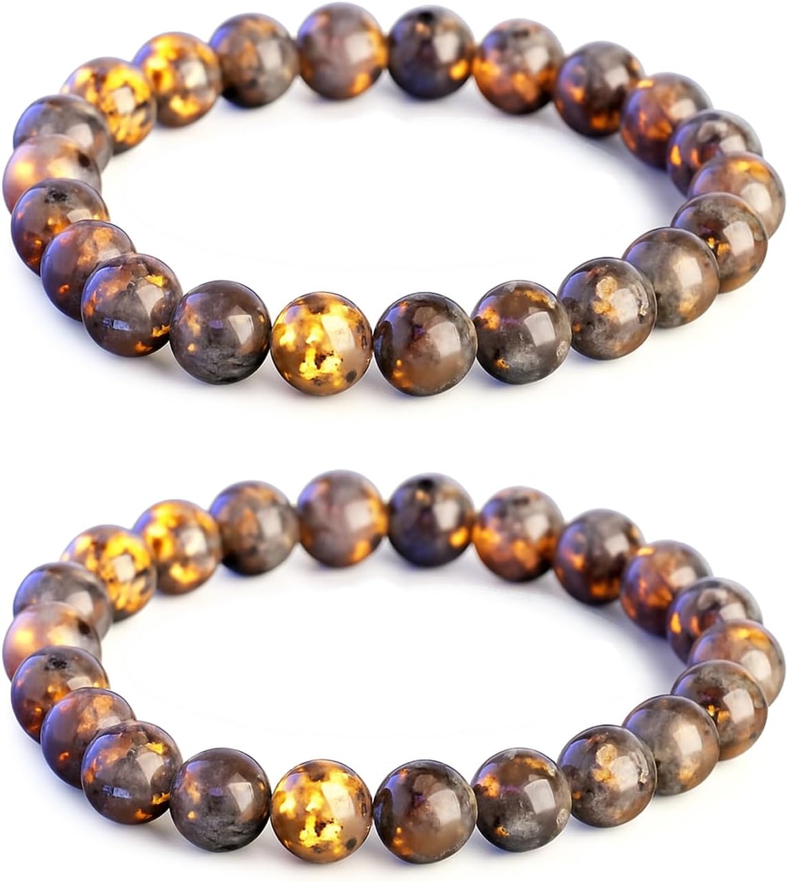 Natural Yooperlite Stone Bracelet, UV Glowing Rock (Flashing Flame Under Ultraviolet) Handmade Stretch Elastic Bracelets for Women Men Yoga Meditation and Stress Relief Jewelry Gifts