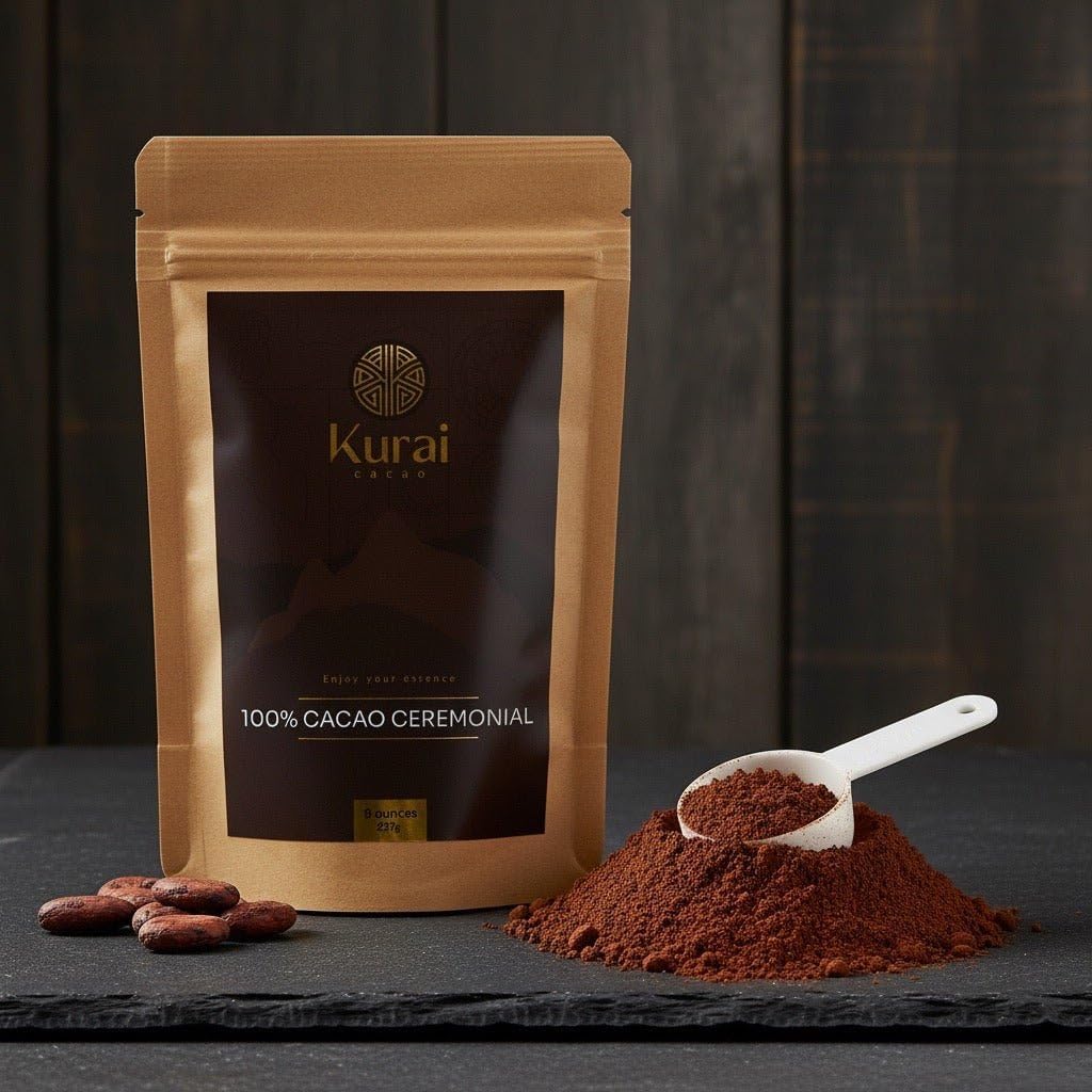 Kurai 100% Pure Ceremonial Cacao | Rich in antioxidants & magnesium. Supports focus & wellness. No sugar, gluten-free. Ideal for rituals or daily cacao drinks. (3 oz)