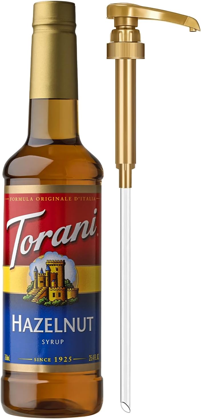 Torani Coffee Syrup, Hazelnut Flavored Syrup for Drinks, Pump Included, 25.4 Fl Oz