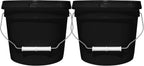 MKS Plastics 2-Gallon Bucket with Airtight Lid – Made in USA, Food Grade BPA Free Plastic, Heavy Duty Multi-Use, Metal Handle with Grip, Stackable Storage – Black, 2 Pack