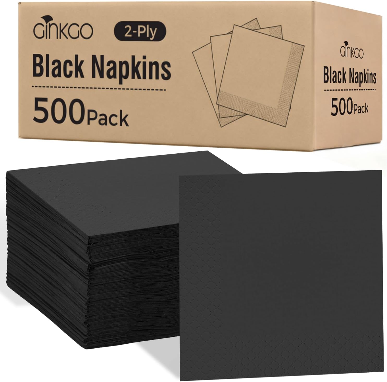 500 Pack Cocktail Napkins, Super Value Bulk 2-Ply Disposable Black Paper Napkins for Wedding, Bar, Beverage, Party and Dessert