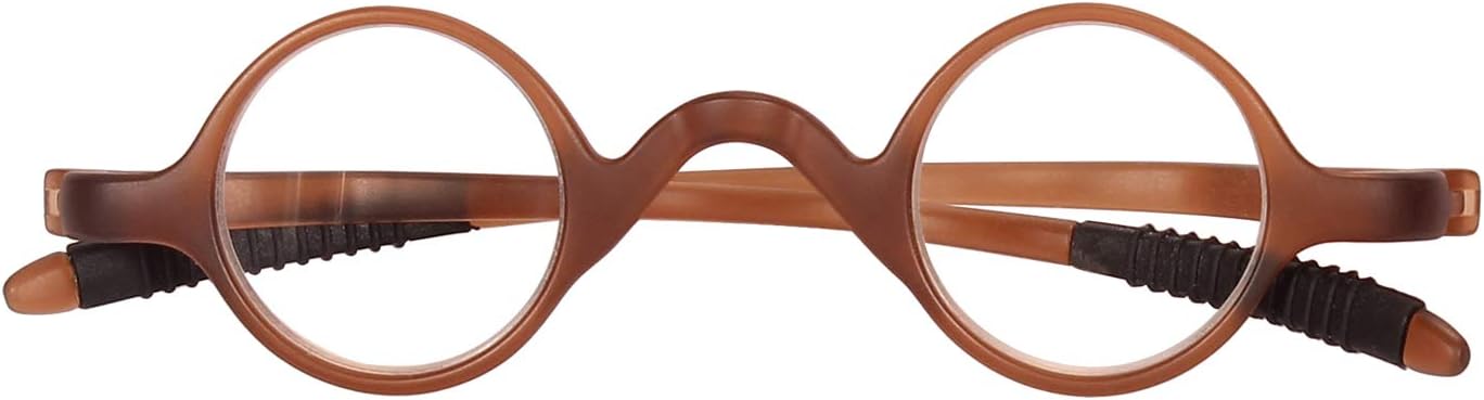 Agstum TR90 Small round eyeglasses retro Reading Glasses Readers 32-30-135 (Brown, +4.00)