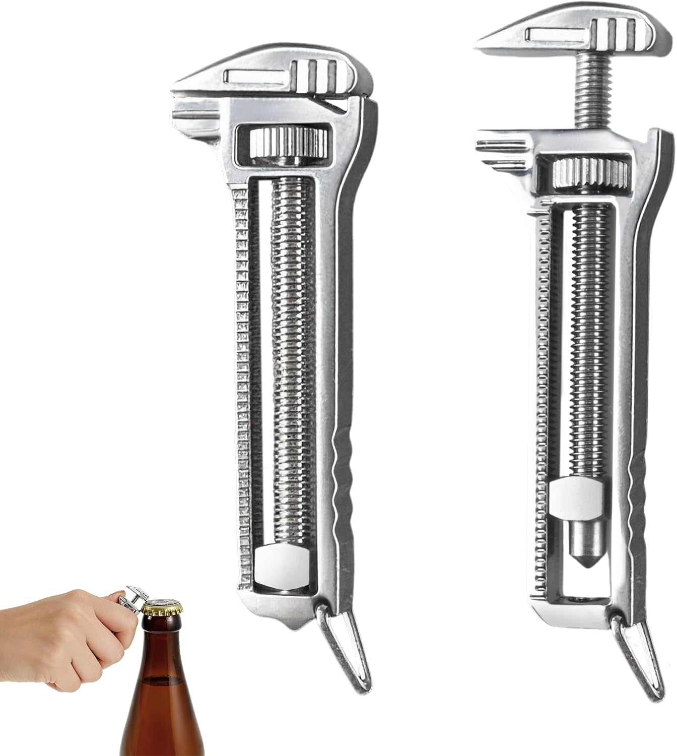 2 PCS Compact Titanium Multitool, Portable Mini Multitool Wrench, Multifunctional Bottle Opener Tool with Mini Adjustable Wrench, Nail Puller and Keychain Design, For Travel Hiking Camping