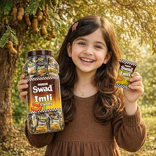Swad Chulbuli Imli Hard Candy Jar 150 Pieces Authentic Tangy Tamarind Chatpati Candy Traditional Indian Snack Natural Ingredients Mouth Freshener Perfect Party Favor Gift