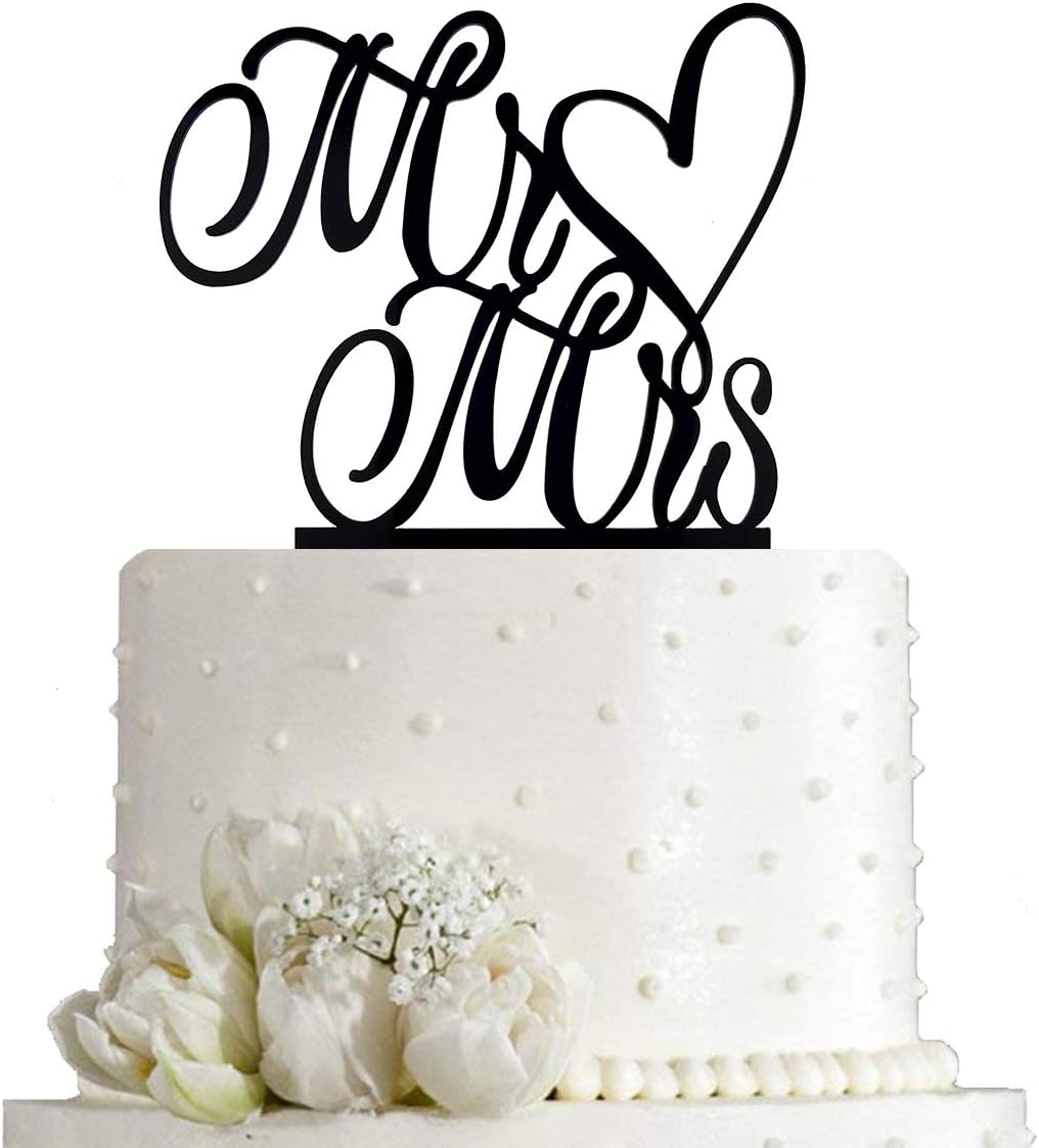 Mr and Mrs Cake Topper, Bride And Groom Sign Wedding Engagement Cake Toppers Decorations (Black Acrylic)