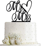 Mr and Mrs Cake Topper, Bride And Groom Sign Wedding Engagement Cake Toppers Decorations (Black Acrylic)