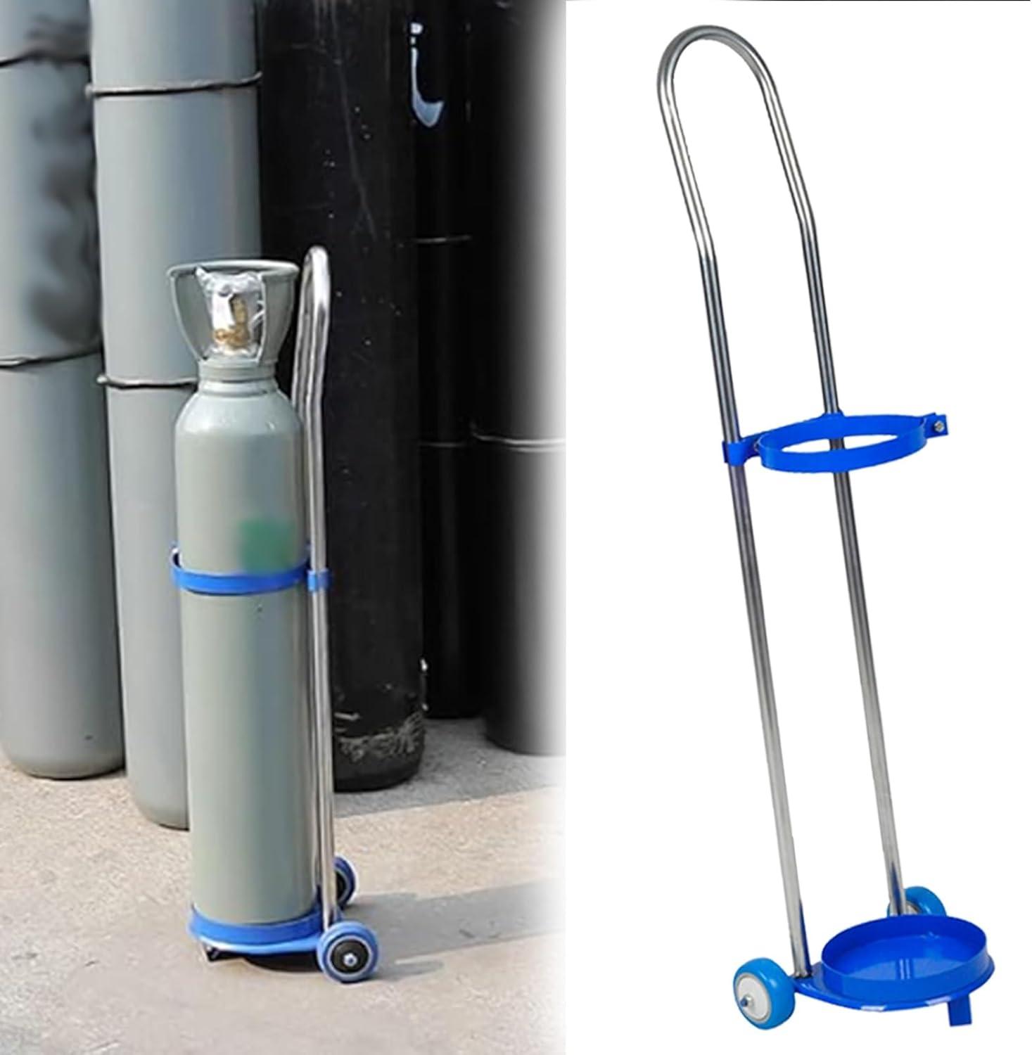 AMUFJJ Commercial Oxygen Tank/Cylinder Holder Rack Stand Cart, Mobile Oxygen Carrier with Wheels for Garages/Laboratory/Hospital, 6" Dia Gas Cylinder Trolley(Long 102cm (40 1/5"))