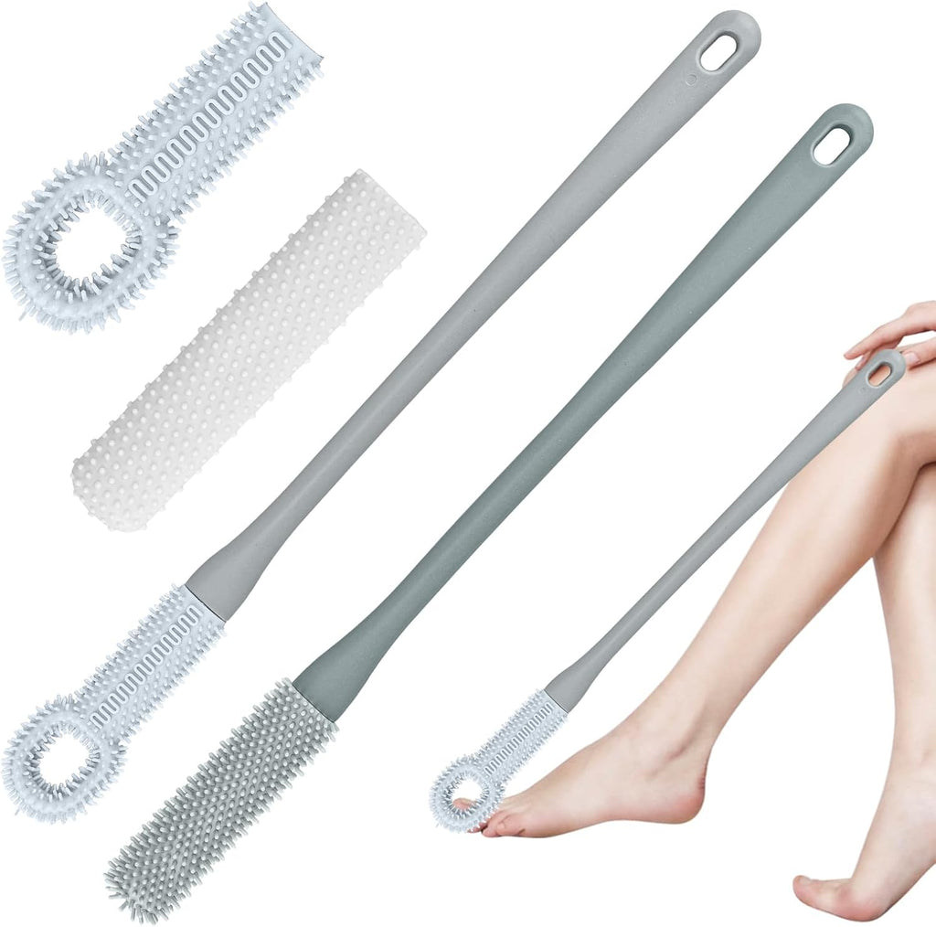 2pcs Soft Rubber Toe Scrubber with Replacement Brush Head Long Handle Toe Seam Massage Foot Washer Shower Cleaner for Seniors Elderly Men Women
