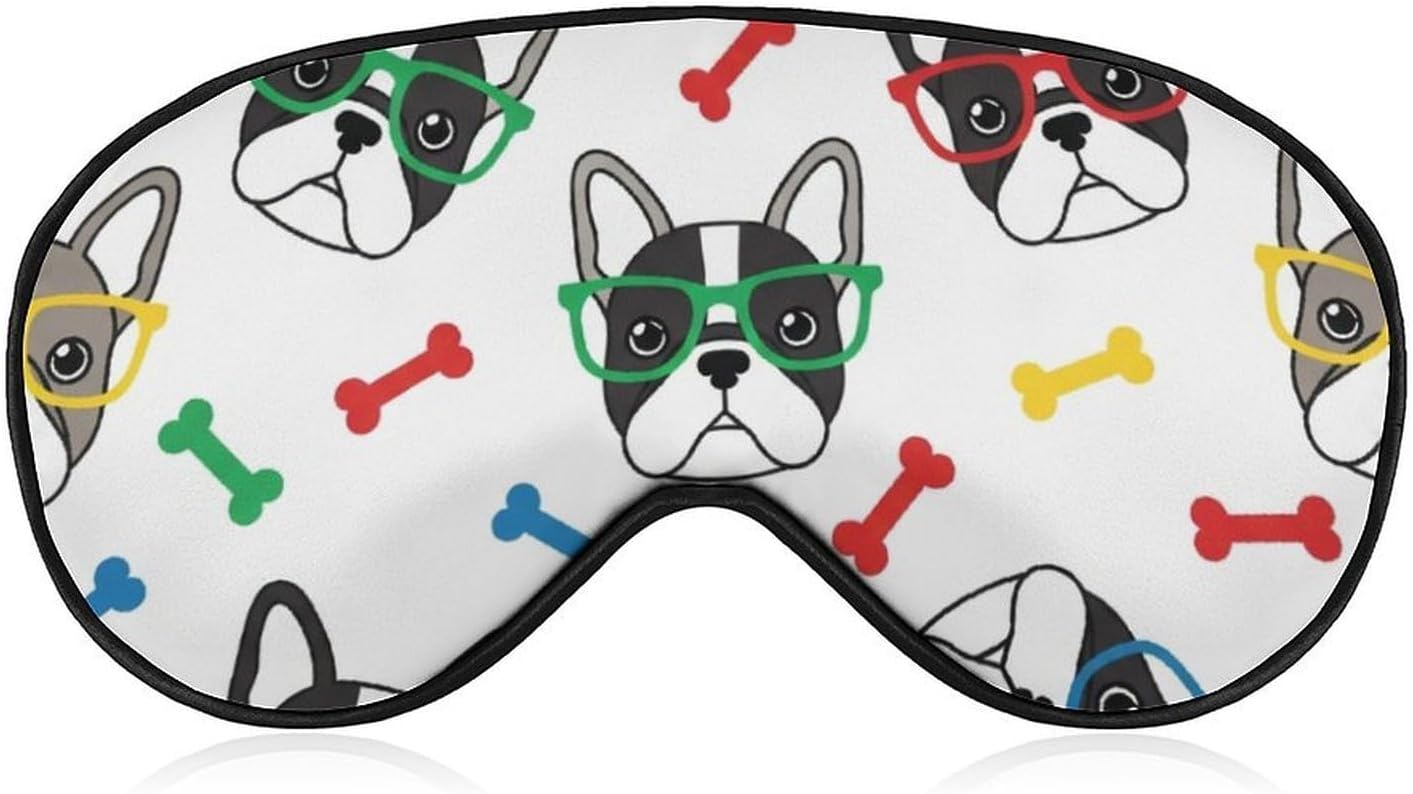 Cute French Bulldog Dog Sleeping Mask Sleep Eye Mask Blindfold with Adjustable Strap Soft Eye Mask Sleep for Blocking Out Lights
