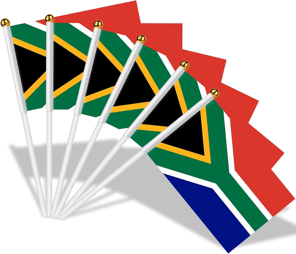 AhfuLife 15 Pcs South Africa Hand Held Flags for World Cup Decorations 2026, 5.5 × 8.2 Inch South Africa Small Stick Flag with 11.8" Pole for National Day Football Sports Events Celebration Decor