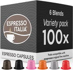 ESPRESSO ITALIA 100 Count Variety Pack - 6 Blends of Capsules compatible with Nespresso Original Line Machines, Medium-Dark Roast Assorted Italian Coffee Pods, Intensity 6-12, Arabica and Robusta.