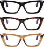 DOOViC 3 Pack Fashion Reading Glasses for Women Trendy Cat Eye Blue Light Blocking Computer Readers
