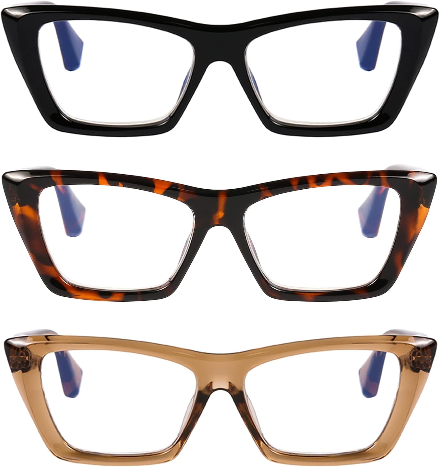 DOOViC 3 Pack Fashion Reading Glasses for Women Trendy Cat Eye Blue Light Blocking Computer Readers