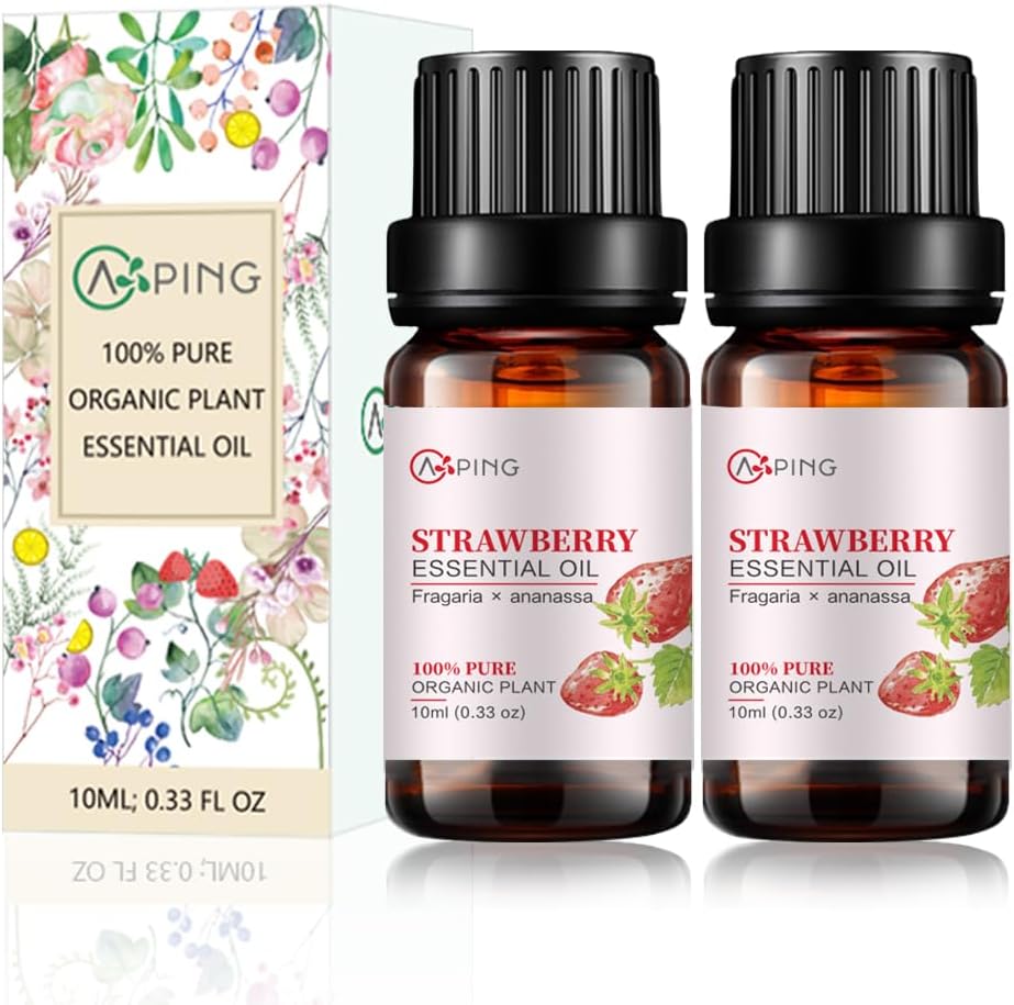 2-Pack Strawberry Essential Oil - 100% Pure Organic Natural Plant (Fragaria x ananassa) Strawberry Oil for Diffuser, Aroma, Spa, Massage, Yoga, Perfume, Body - 2x10ML