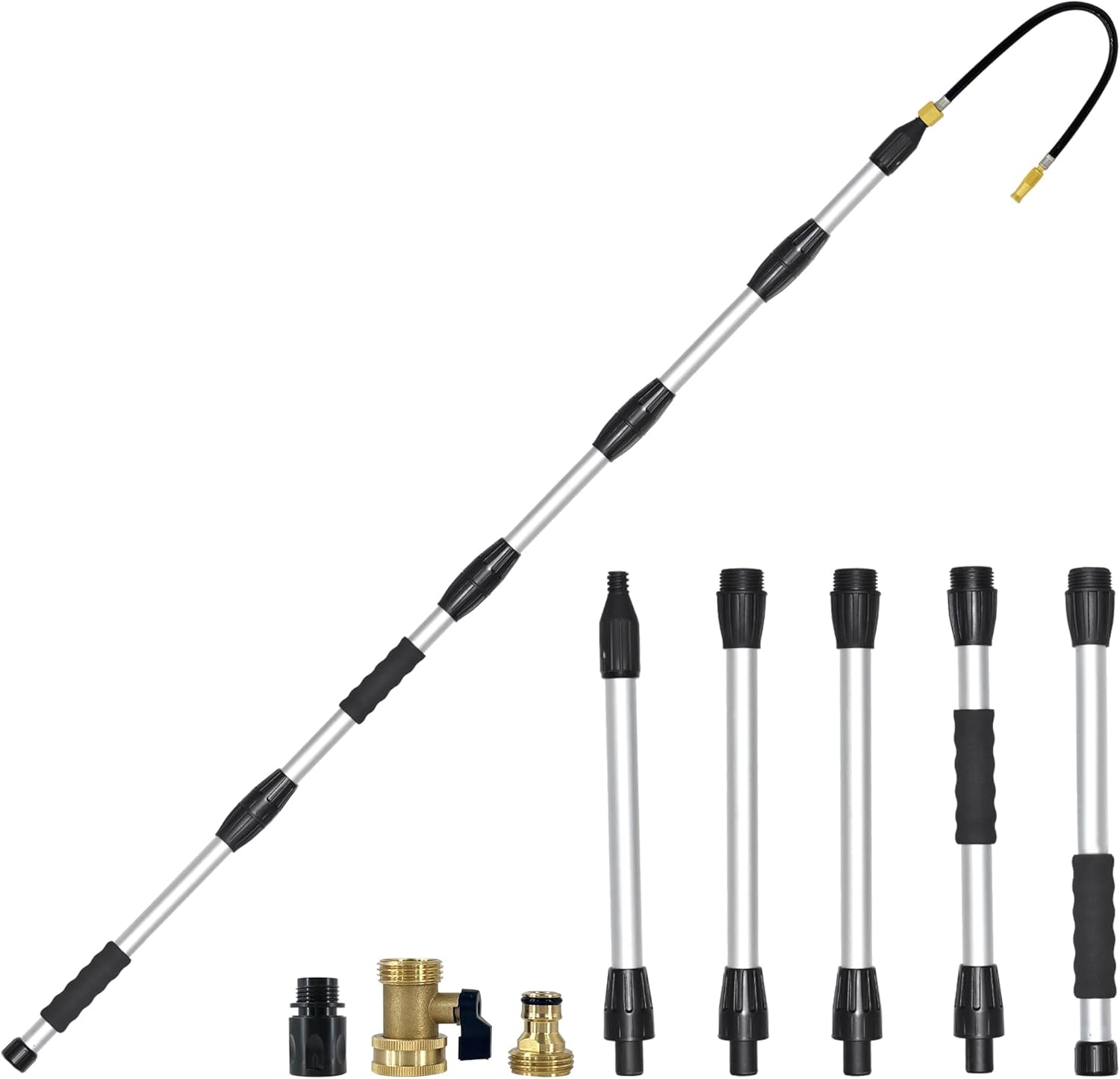 Buyplus Gutter Cleaner Tools from The Ground, Rain Gutter Cleaner Hose Attachment with Extension Poles Up to 8FT, Bendable Gutters Wand | 5 Spray Patterns, Perfect for Garden Hose