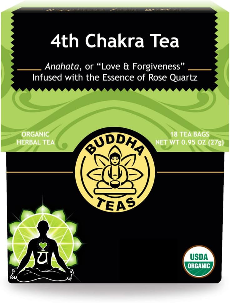 Buddha Teas - 4th Chakra Tea - Organic Herbal Tea - For Balance, Love & Forgiveness - With Hawthorn Berry, Lavender, Hyssop & Rose Quartz Essence - OU Kosher - 18 Tea Bags (Pack of 1)